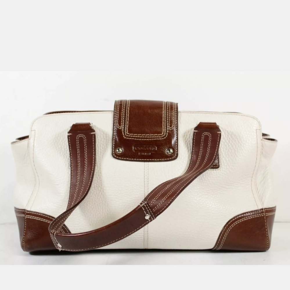 Coach White Brown Leather Shoulder Satchel